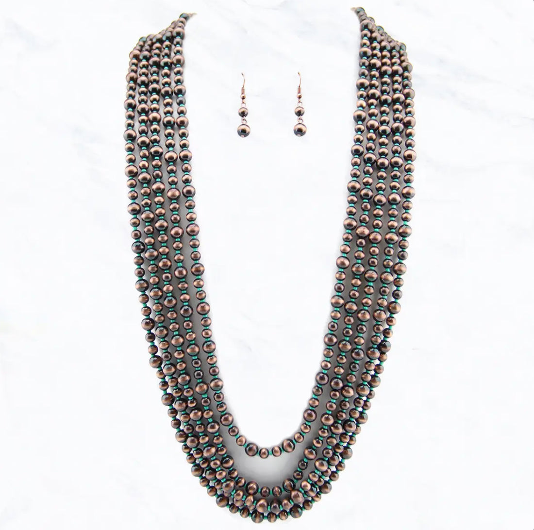 Layered Western Pearl Necklace Earring Set