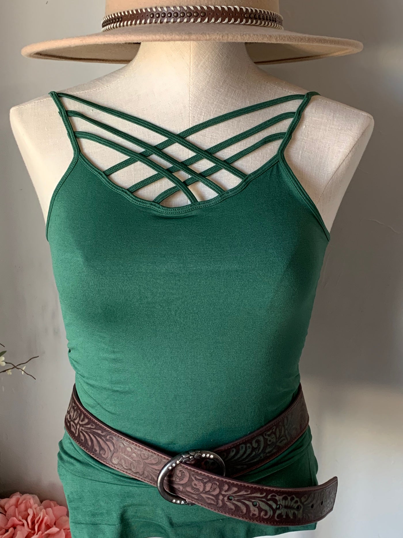 Buttery Soft Emerald Strappy Tank Top